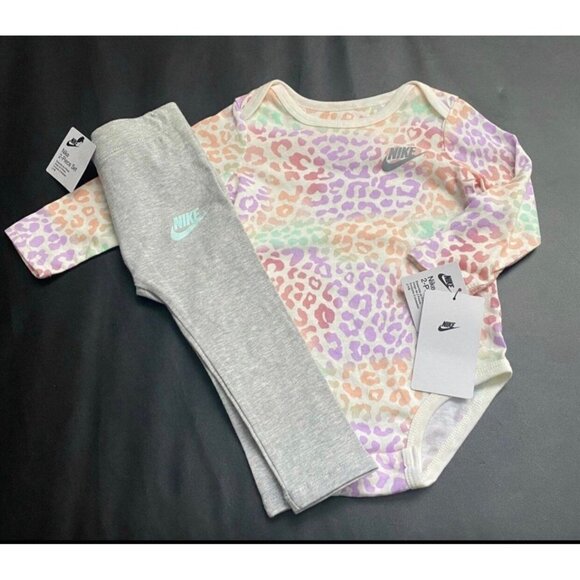 NWT Nike Leopard Print One Piece & Leggings Set Baby Girls size 18M - Picture 1 of 3